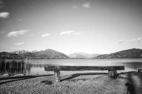 Bench overlooking the lake Stock Photos