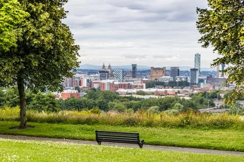 Bench overlooking Liverpool Stock Photos