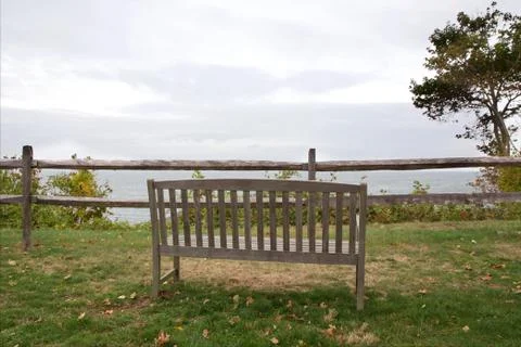 Bench Overlooking Sea Stock Photos