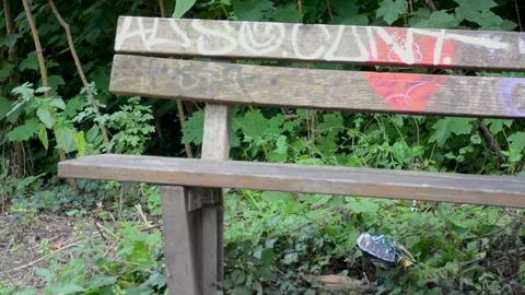 Bench painted with graffiti in park Stock Footage 281202999