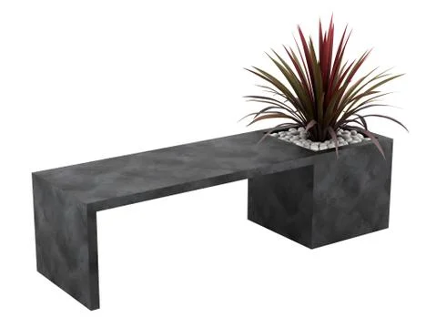 Bench with palm tree in pot isolated on white background Illustrazione stock