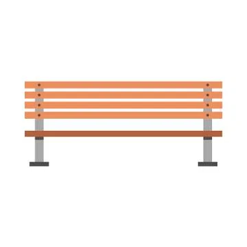 Bench park front view vector flat icon. Outdoors brown relax wooden scenery c Ilustración de archivo