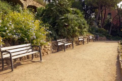 Bench in the park Guell 스톡 사진