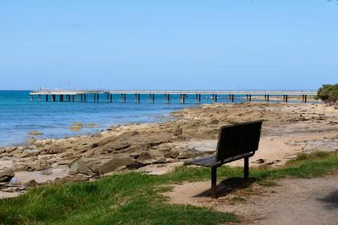 Bench at the pier - Lorne Stock Photos