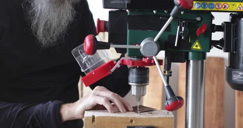 Bench pillar, worker drilling hole Stock Footage 188696432