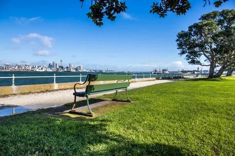 Bench on Queens Parede Reserve, Auckland Stock Photos