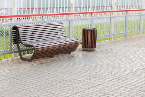 Bench on the railway platform Stock Photos