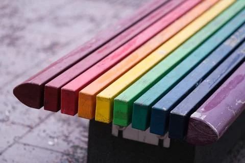 Bench with rainbow colors Stock Photos