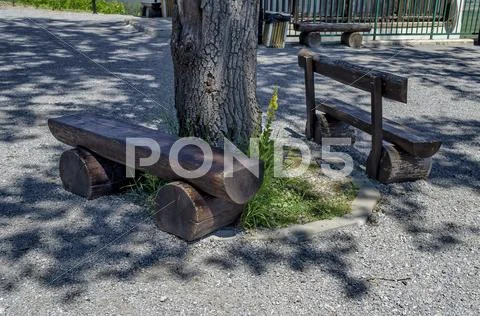 Bench for repose by upper funicular station Stock Photos