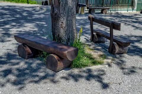 Bench for repose by upper funicular station Stock Photos