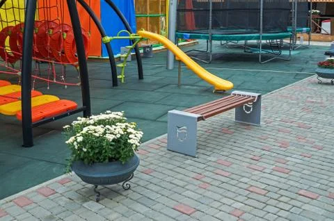 Bench for rest on playground Stock Photos