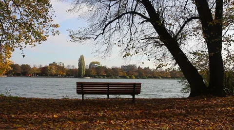 Bench river HD Stock Footage 32421889