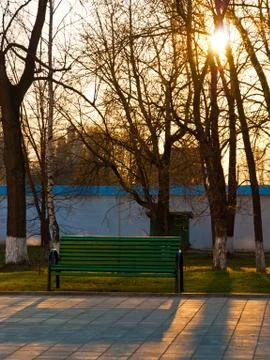 Bench in the russian monastery in the evening Stock Photos