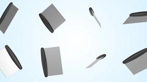 Bench Scrapers Falling on a Light Blue Background. Dough Cutter 3D. 4K Stock Footage 310674985