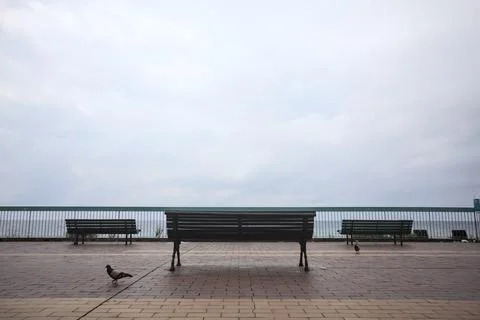 Bench by the sea Stock Photos