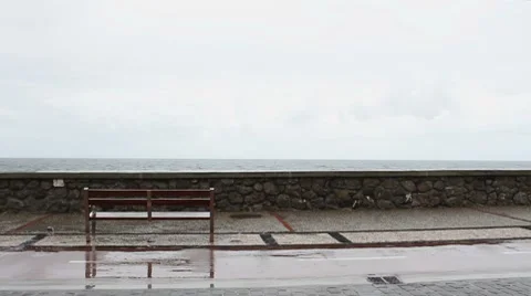 Bench at sea promenade Stock Footage 7900227