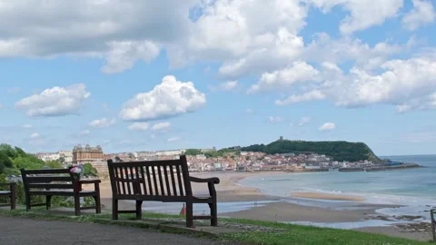 Bench with a sea view. Push in shot Video stock 314138053