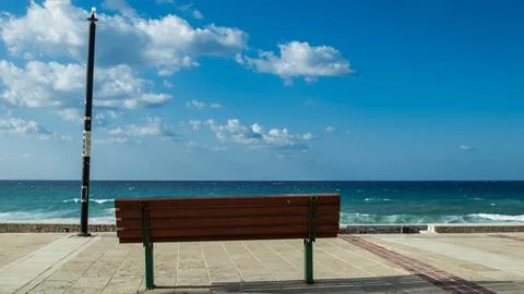 Bench with seascape backround Stock Photos