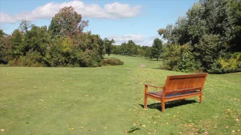 A Bench Sits On Tee Box At A Random Golf Course Stock Footage 329783860