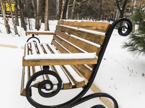 Bench in snow Stock Photos