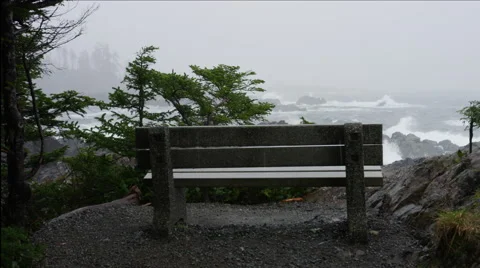 Bench with Stormy Ocean View - 4k Stock Footage 51356090