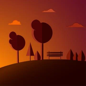 Bench surrounded by trees and bushes Stock Illustration