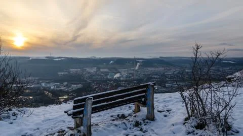 Bench on th snow Foto stock
