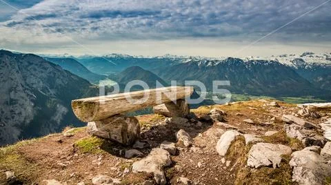 Bench in top of the Loser peak, Alps, Austria, Europe Stock Photos