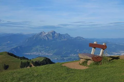 Bench on top of Mount Rigi. Stock Photos
