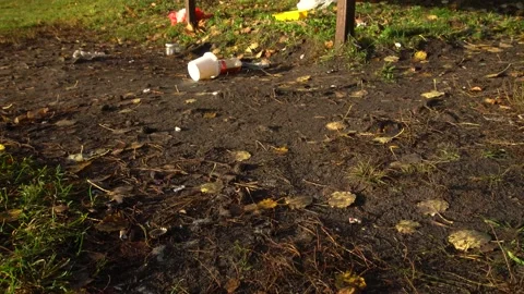 Bench with trash Stock Footage 164590985