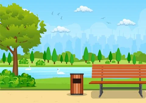 Bench with tree and lantern in the Park. Stock-Illustration