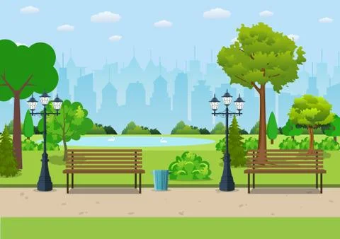 Bench with tree and lantern in the Park. Stock-Illustration