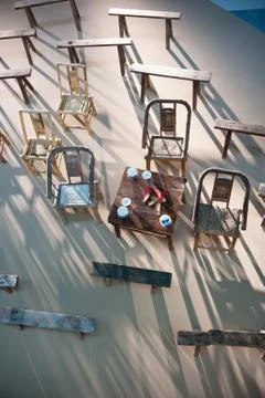 Bench under the setting sun Stock Photos