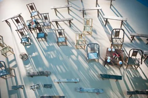 Bench under the setting sun Stock Photos