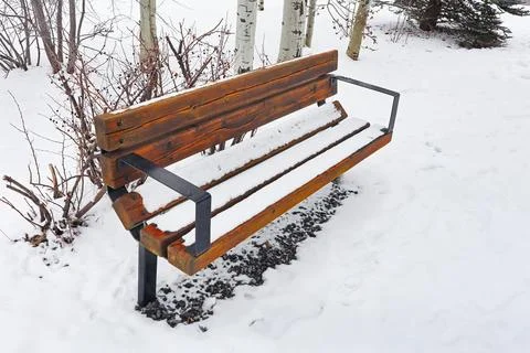 A bench under the snow Stock-Fotos