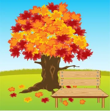 Bench under tree Stock Illustration