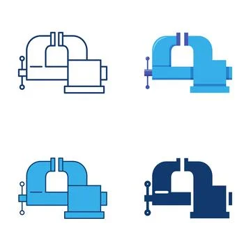 Bench vice flat and line icon set Stock Illustration