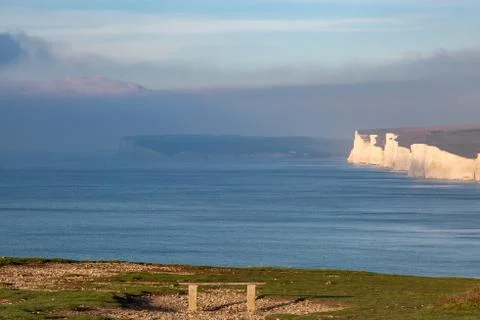 A Bench with a View of the Seven Sisters Cliffs Stock Photos
