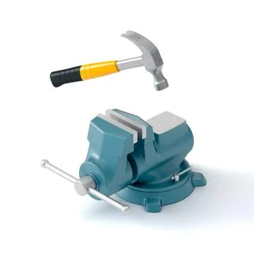 Bench vise and hammer Stock Illustration