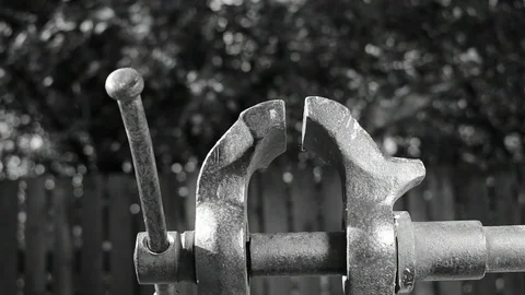 Bench vise bottom view black and white Stock Footage 116545204