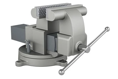 Bench vise, closeup. 3D rendering Stock Illustration