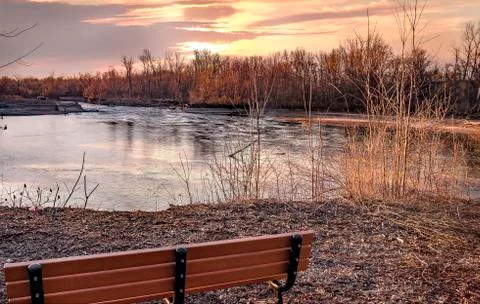 Bench By The Water Stock Photos