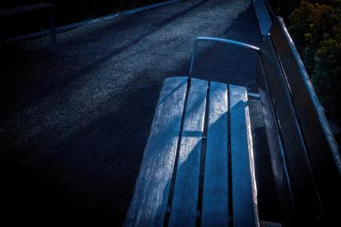 Bench in winter city park Stock Photos