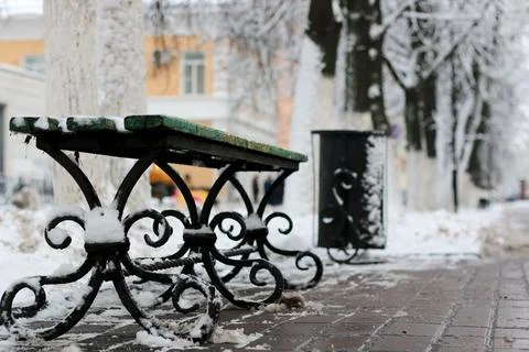 Bench winter sidewalk 写真素材