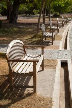 Benches along the path. Stock Photos