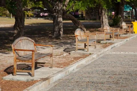 Benches along the path. Stock Photos