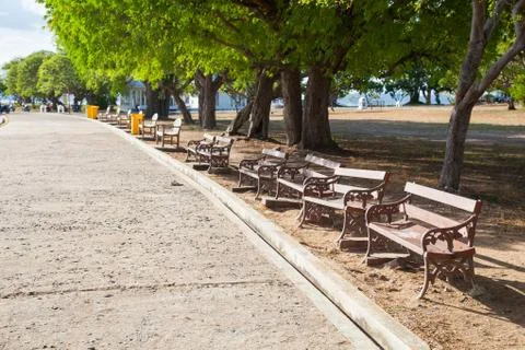 Benches along the path. Stock Photos