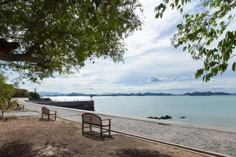 Benches along the path. Stock Photos