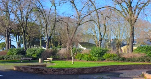 Benches And Bare Trees At Parc du Haras In Angers, France - wide Stock Footage 233201035