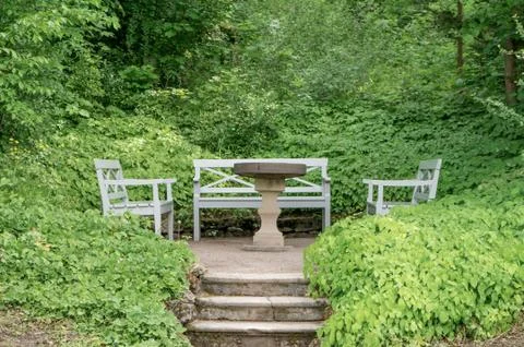 Benches and table Stock Photos